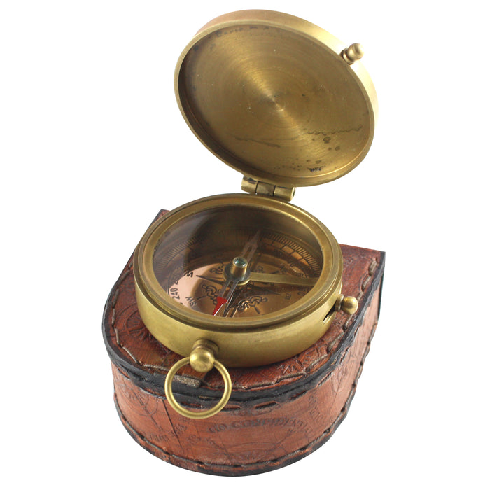 Antique Brass Compass with Quote "Go Confidently in The Direction Of Your Dream Live The Life You Have Imagined Thoreau Beautiful Leather Case ,2.5" Inch, Brass