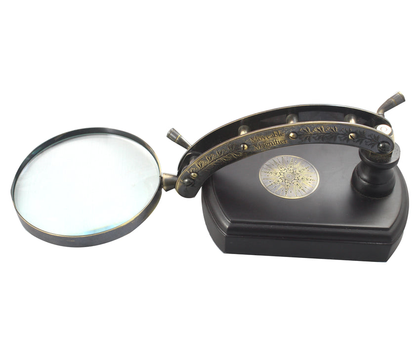 Antique Desk Magnifying Glass Vintage Map Reader Lens Brass Folding 9 x 6 Inches Brass Magnifying Glass
