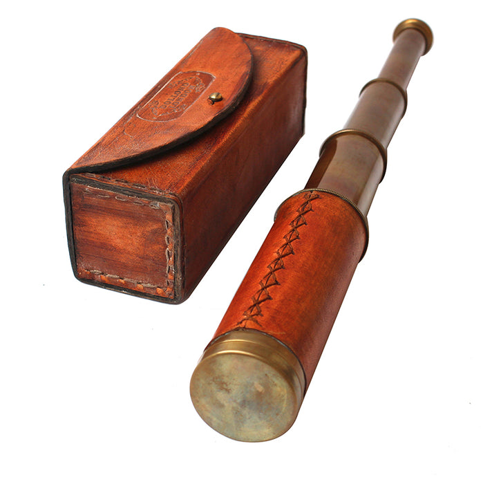 Maritime Leather Box Telescope London 1920 Era Maritime Vintage Functional Spyglass Sailor Instrument - Handmade Gifts Article