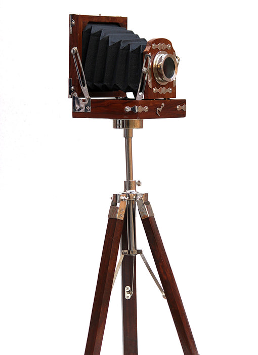 Old Time Retro Look Camera Replica Home Decorative Gift Brown Tripod