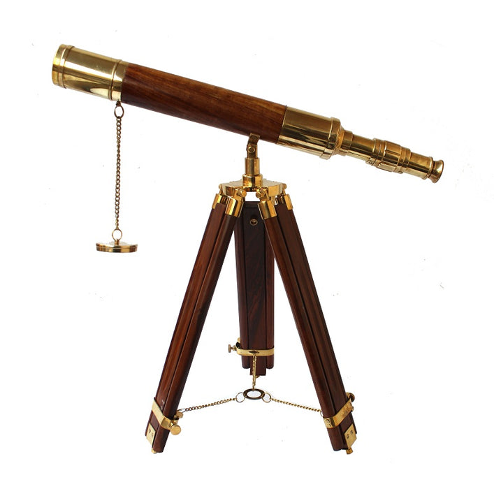 A Vintage Table Decorative Shiny Brass Tube Telescope with Antique Wooden Tripod High Magnification Sailor Article