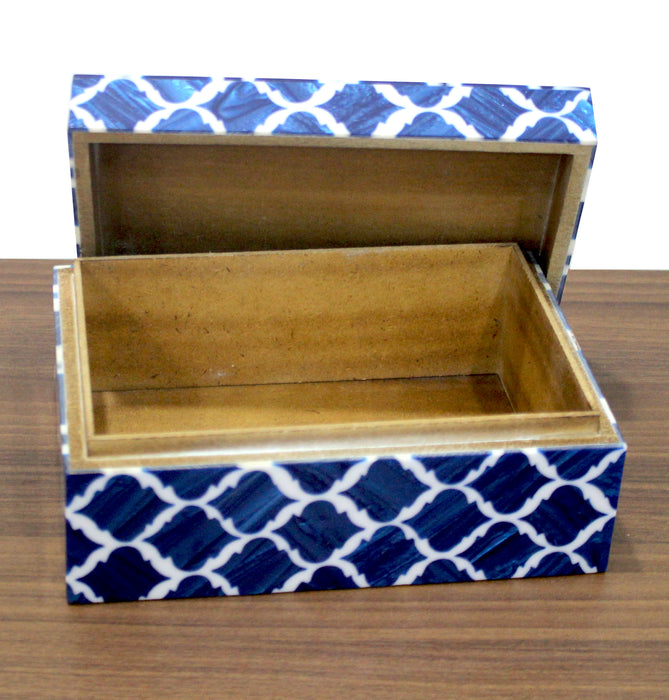 A New Blue Designer Box Horn Royal Home Decorative Handmade Retro Box Vintage Art , 7 X 3 X 5 inches , Blue & White