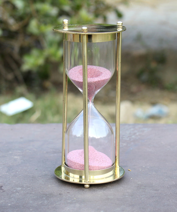 Maritime Collectible Hourglass Sand Clock Shiny Brass Finish Pink Sand Timer