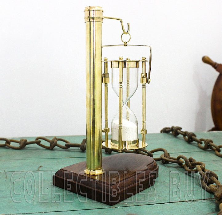 Vintage Clock Design Collection Wooden Stand Sand Timer Hanging Hourglass Vintage Brass White Sand Stand Unity Hour Glass Sandglass for Home, Desk, Office Decorative