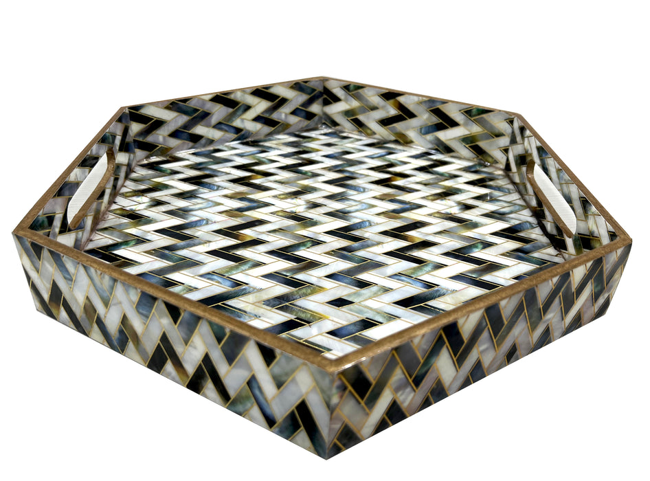 Handmade Decorative Hexagon Shape Multicolor Serving Tray with Cutout Handles Home, Kitchen Décor Serve Ware Accessories Brunch Serving Platter Dining Ware
