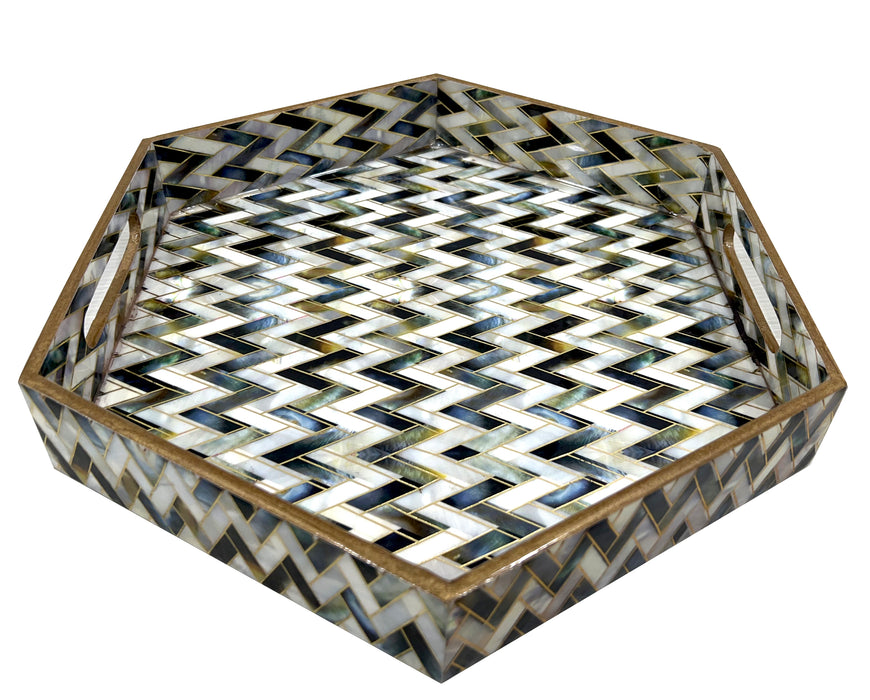 Handmade Decorative Hexagon Shape Multicolor Serving Tray with Cutout Handles Home, Kitchen Décor Serve Ware Accessories Brunch Serving Platter Dining Ware