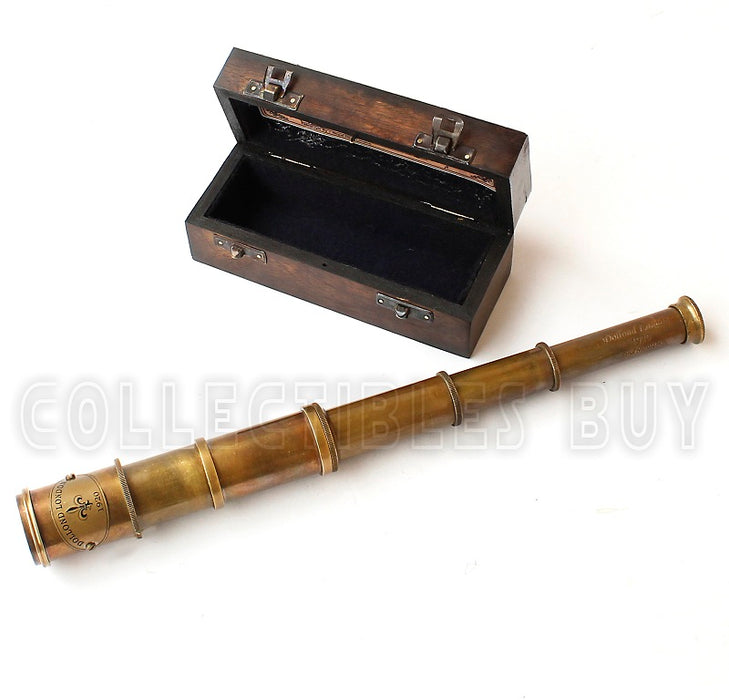 Maritime Dollond London 1920 Brass Vintage Telescope Antique Wooden Box Spyglass