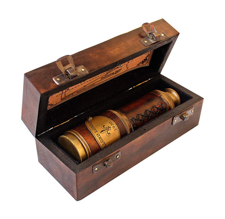 Authentic Brass & Leather Sailor Look Brass Antique Sea Marine Telescope Wood Box
