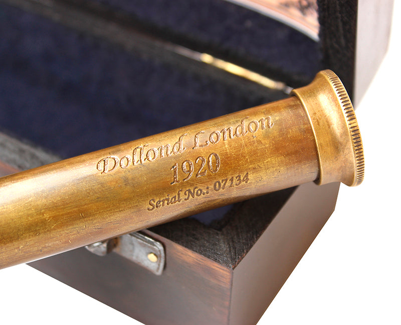 Authentic Brass & Leather Sailor Look Brass Antique Sea Marine Telescope Wood Box