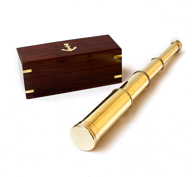 Brass Hand Held Telescope for Maritime Sailors, Masterpiece with Wooden Box, Pirate Spy Glass