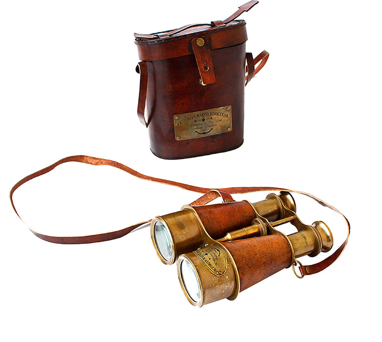 Nautical Design Antique Victorian Marine Brass Leather Binocular Sailor Instrument London 1915 (Orange) Home & Office Decor