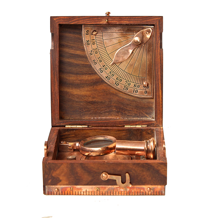 Vintage Alidade Scale Chart Vintage Instrument Box Antique Marine Master Box-Telescope Compass Sprit Level