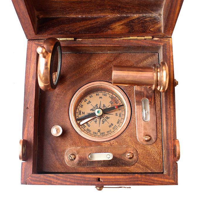 Vintage Alidade Scale Chart Vintage Instrument Box Antique Marine Master Box-Telescope Compass Sprit Level