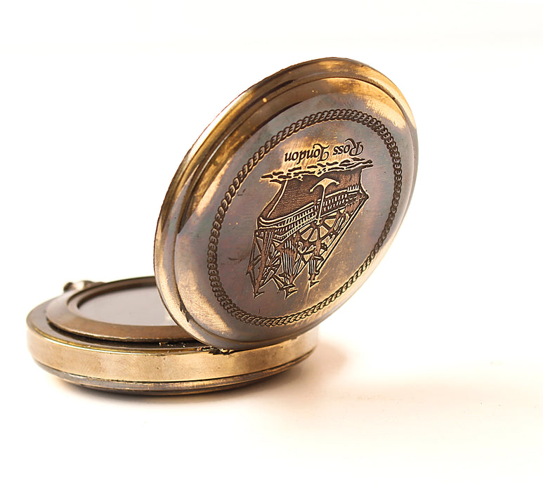 Nautical Ross London Brass Round Pocket Compass Marine Navigational Royal Device Gift Item