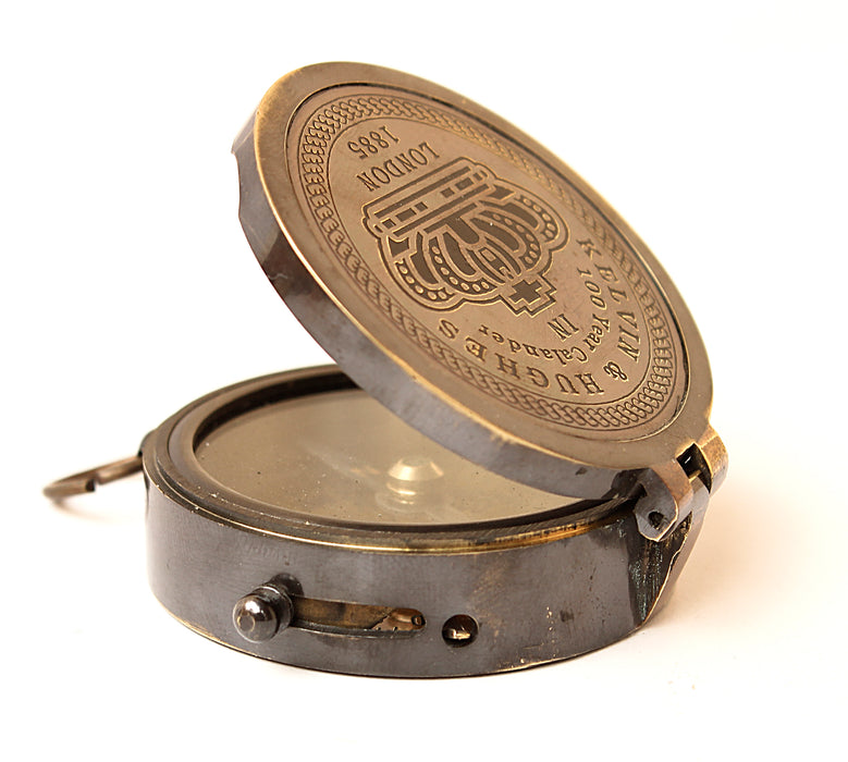Antique Brass Compass Vintage Finish Kelvin Hughes 100 Year Calendar Pocket Compasses lid Compass