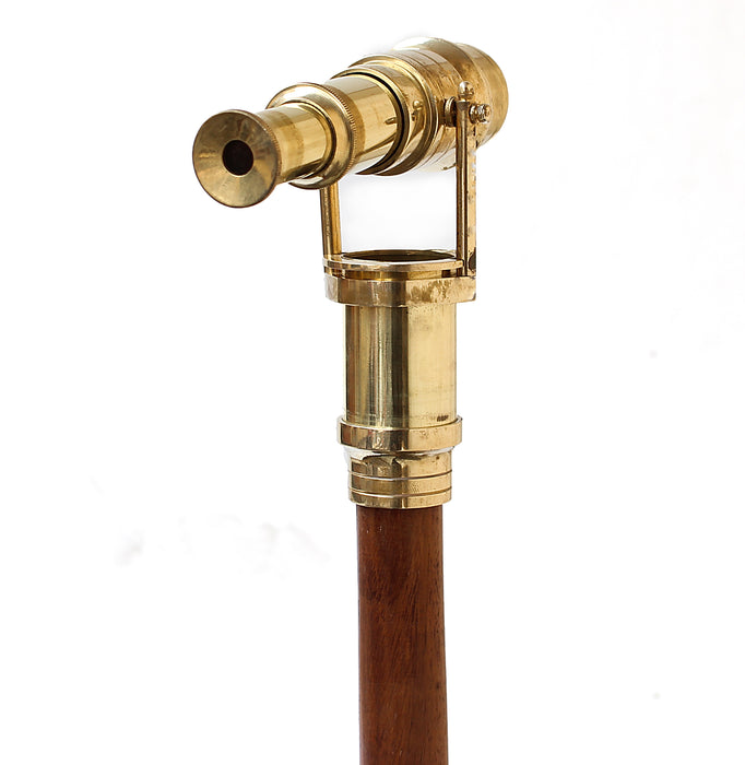 Vintage New Wooden Walking Stick with Brass Handle Telescope Collection Authentic Item