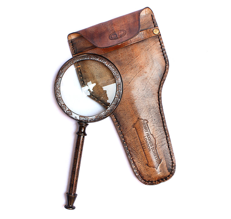 Vintage Marine Handheld Magnifying Glass Antique Henry London Leather Case Brass Astrologers Nautical Instrument - Gallery Gifts (Brown)