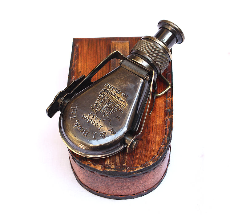 Vintage Small Antique Single Binocular W/Leather Case Maritime R & J Beck London Nautical