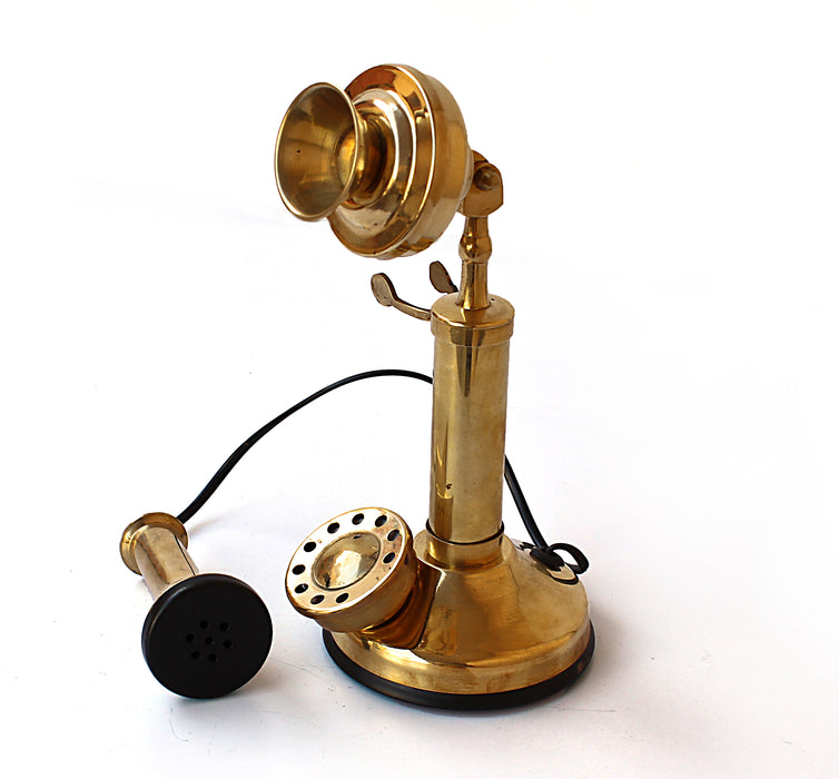 A Decorative Small Candle Stick Telephone Brass Finish Rotary dial Vintage Model Ornament Collection