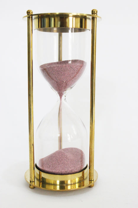 Maritime Collectible Hourglass Sand Clock Shiny Brass Finish Pink Sand Timer