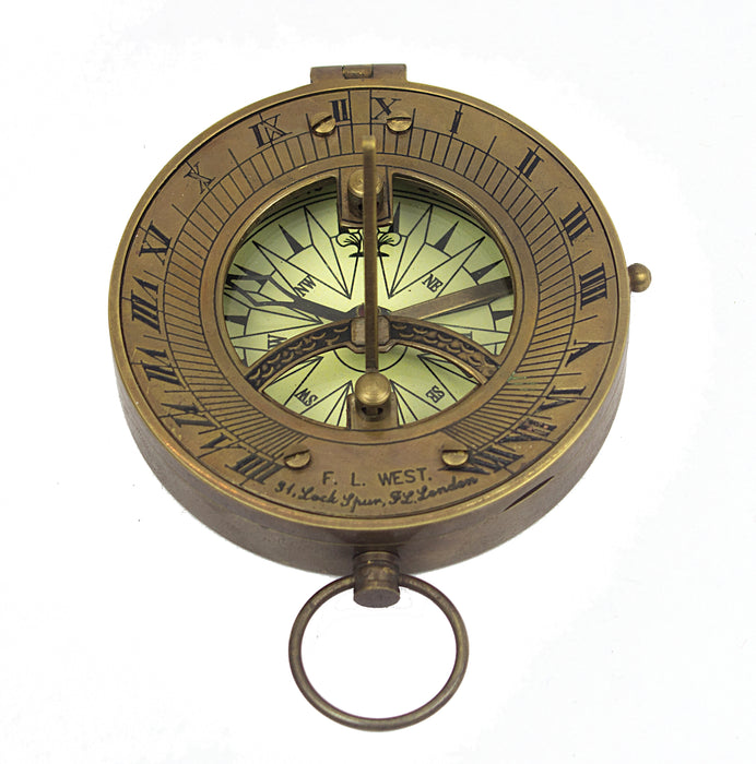 Vintage Nautical Sundial Compass Round Brass Finish Sundial Navigational Compass