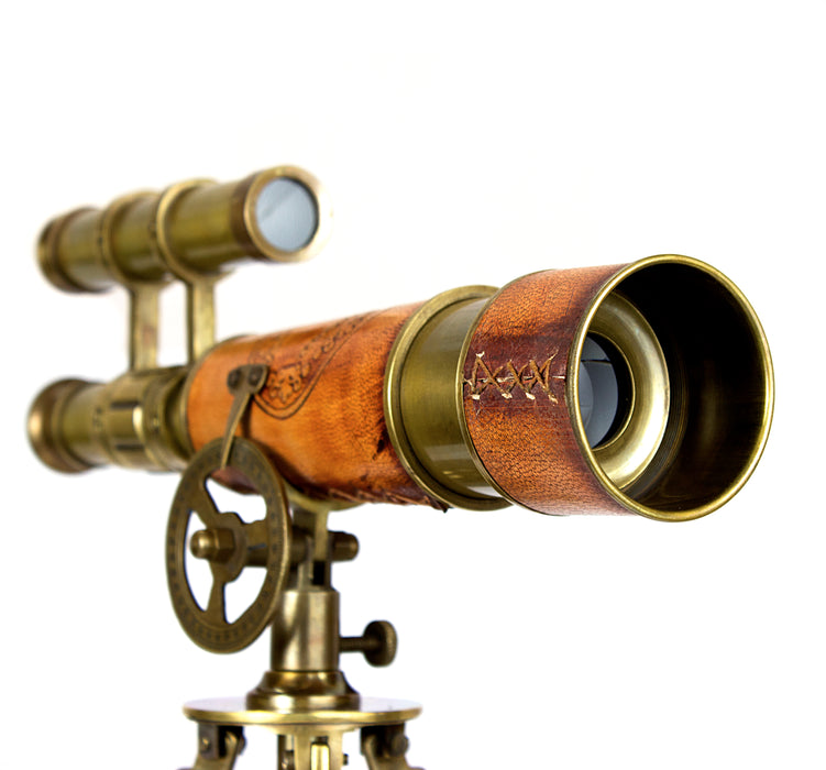 A Table Décor Telescope Vintage Marine Gift Functional Instrument Collectibles Gift Item (Brass Antique + Leather)