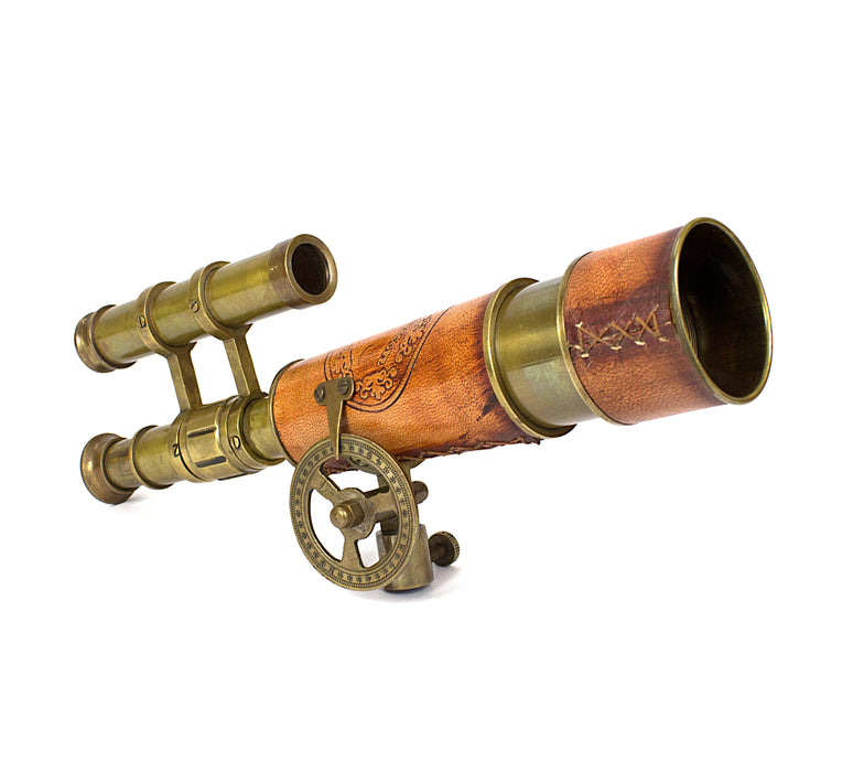 A Table Décor Telescope Vintage Marine Gift Functional Instrument Collectibles Gift Item (Brass Antique + Leather)
