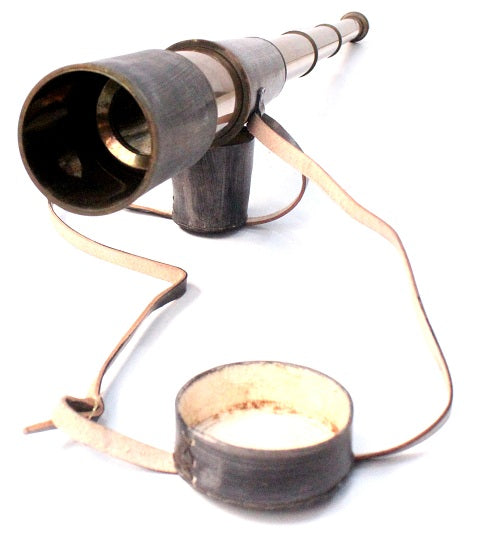 Antique Decorative Vintage Spyglass Telescope Leather Lens Cap Collectible Finish Royal Ship Sailor Marine Instrument (Grey Leather)