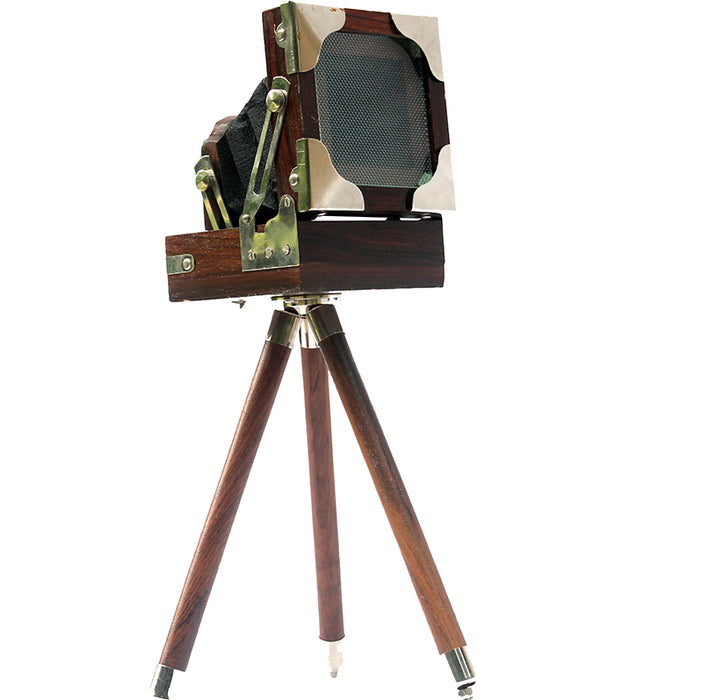New Antique Vintage Look Film Camera Wooden Tripod Collectible Studio Gift Item Brown Color (10 Inches)