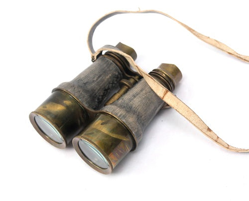 Antique Marine Victorian Binoculars Handmade Buffed Leather Cover Belt, 6 inches, Brass