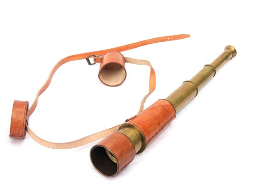 Antique Decorative Vintage Spyglass Telescope Leather Lens Cap Collectible Finish Royal Ship Sailor Marine Instrument (Orange Leather)