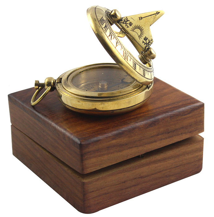 Marine Sundial Compass with Antique Nautical Solid Pocket Sun Dial Compass in Box Vintage Polish with Brass Finish Navigate Device Nautical Marine Gift Collection