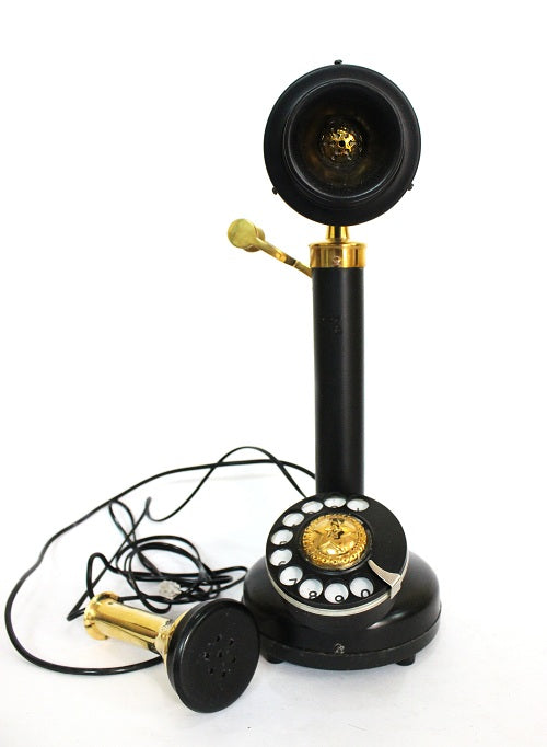 Vintage Design Classy Old Design Rotary Dial Candle Stick Phone Black Antique Finish Props