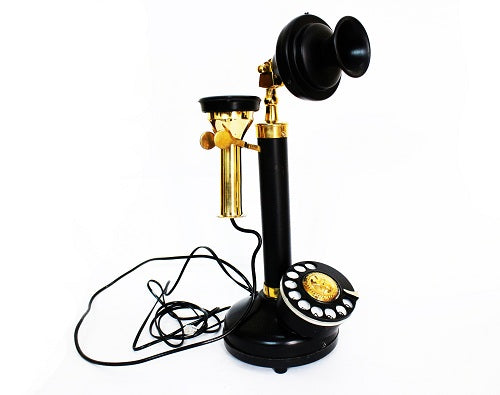 Vintage Design Classy Old Design Rotary Dial Candle Stick Phone Black Antique Finish Props