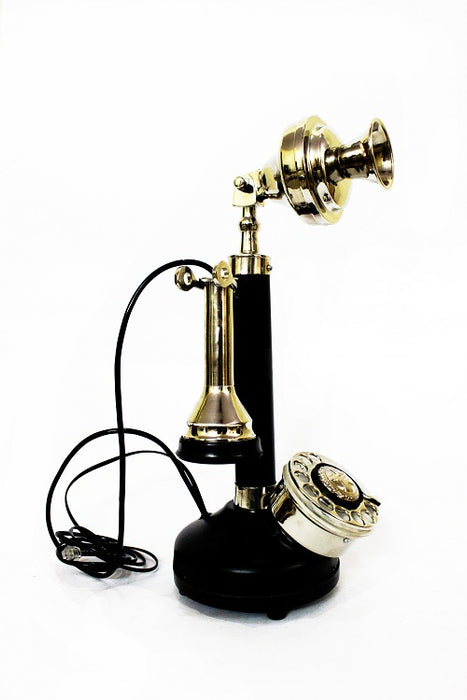 Antique Contemporary Style Beautiful Table Decor Candle Stick Phones Black & Silver Finish
