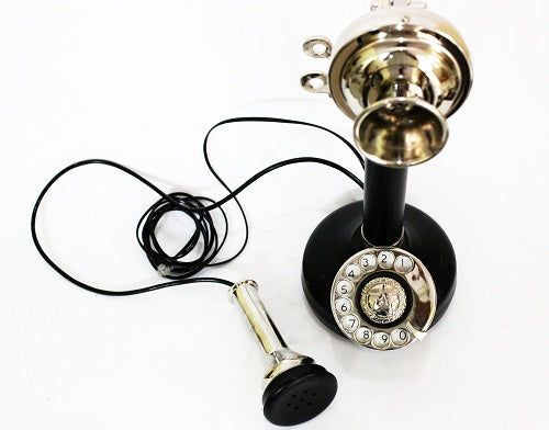 Antique Contemporary Style Beautiful Table Decor Candle Stick Phones Black & Silver Finish