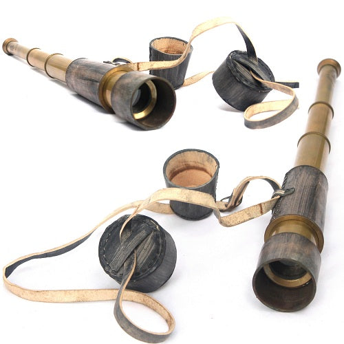 Antique Decorative Vintage Spyglass Telescope Leather Lens Cap Collectible Finish Royal Ship Sailor Marine Instrument (Grey Leather)