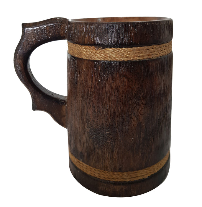 Handmade Rustic Wooden Beer Mug Tankard Natural Wood Stein Antique Barrel Coffee Tea Cup Brown