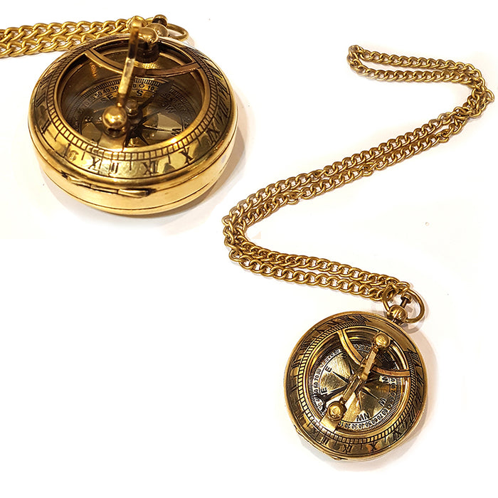 Vintage Nautical Pocket Compass Shiny Brass Sundial Compass with Chain Lover Gift