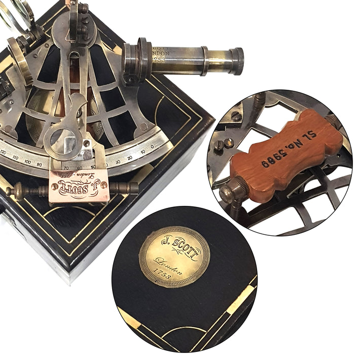 Vintage Brass Nautical Sextant J.Scott London Antique sextants with Box Educational calibrated, 5" inch