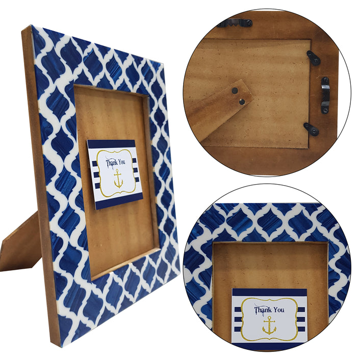 Handmade Bone Inlay Photo picture frame Blue sapphire Moroccan Design Wooden wall hanging table top frames ,5 X 7 inch ,Blue