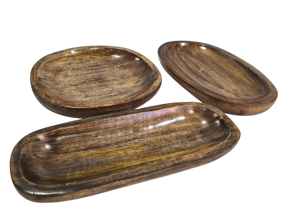 Handmade Rustic Brown Durable Serving Platter for Salad & Snacks,Fruits trays For Kitchen - Set of 3